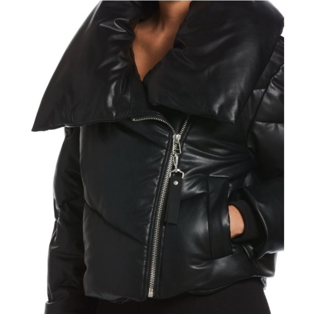 ELLA RAFAELLA Black Vegan Leather Oversized Collar Puffer Jacket 2X NEW NWT